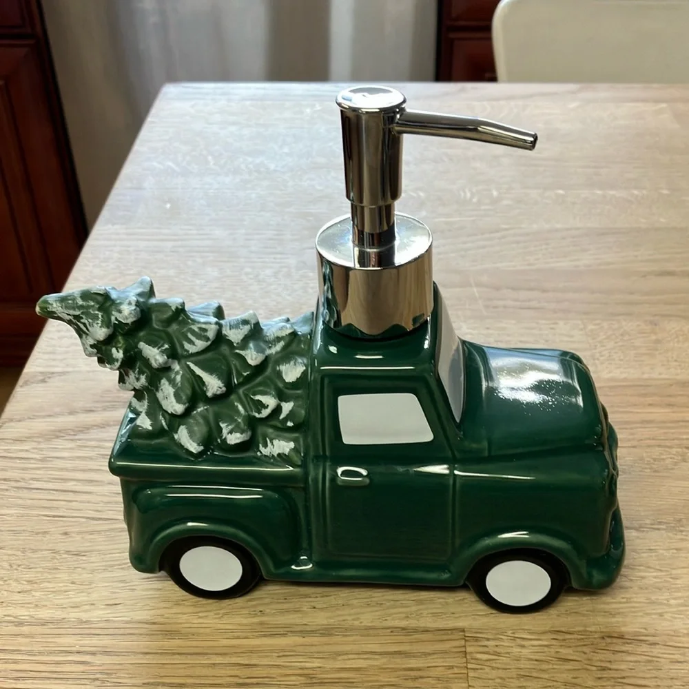 Green Truck Soap Dispenser with Christmas Tree